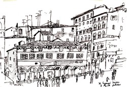Arató István (1922-2010): Siena főterén - egyedi rajz az európai városképek sorozatból