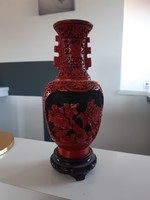 Cinóber cinnabar skarlátvörös faragott kínai váza