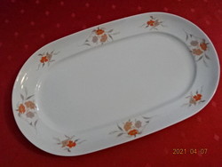 Alföldi porcelán nagy húsos tál, narancs színű mintával, mérete: 40 x 23,5 x 3 cm.
