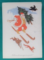 Karácsony télapós képeslap -  Rajz: Gönczi Tibor