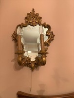 Aranyozott bécsi barokk fa falikarok -2 db-kristály  metszett tükörrel és egy 5 karos csillárral