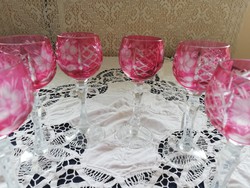 Eladó régi rózsaszín üveg rövid italos poharak 6db!