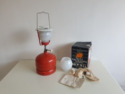 Régi retro hordozható nagy méretű kemping lámpa üvegbúrás gázlámpa