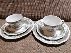Two scene breakfast sets, tea or coffee cups with bottoms and breakfast/dessert plates