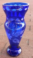 Old polished violet blue crystal vase - polished glass vase