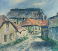 Dezső Pécsi-pilch (1888-1949) street detail watercolor painting !!!