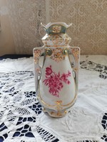 Eladó régi porcelán szecessziós royal dux virágos rózsaszín aranyozott váza! 