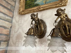 Antik angyalkás bronz falikar párban