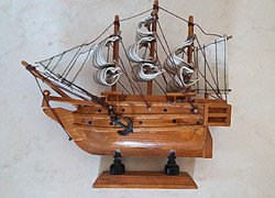 Fa vitorlás kis hajó vintage dekoráció 16 cm