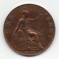 Nagy-Britannia 1 angol penny, 1907