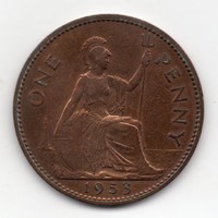Nagy-Britannia 1 angol penny, 1953, jó évszám
