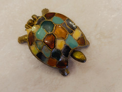Régi üvegpaszta berakásos réz teknős ékszeres doboz