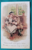 Reprint Kósa Pál gyűjteményéből :Emlékül:- Postcard Bt. Budapest,postatiszta,cica,gyerekek