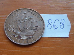ANGOL ANGLIA 1/2 HALF PENNY 1966 II. ERZSÉBET Golden Hind vitorlás hajó #868