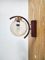 Retro falikar - szarvasi fali lámpa, geometrikus mintázatú üvegbúrával - loft, mid-century modern