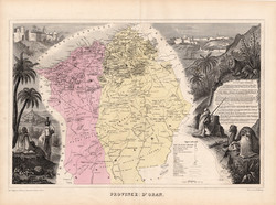 Orán tartomány térkép 1880, francia, atlasz, eredeti, 34 x 47 cm, gyarmat, Afrika, észak, régi, arab