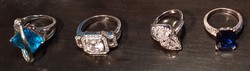 4 darab gyűrű - ezüstözöttek, moissanite, cirkónia és egyéb