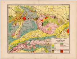 Németország geológiai térkép 1892, eredeti, német nyelvű, régi, Meyers atlasz, Európa, geológia