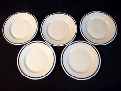 5 db retró Zsolnay porcelán kék csíkos süteményes tányér 18 cm átmérő
