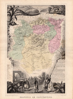 Kaszentína tartomány térkép 1880, francia, atlasz, eredeti, 34 x 47 cm, gyarmat, Afrika, észak