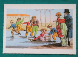 Szép postatiszta képeslap,korcsolyázó ,szánkózó gyerekek