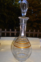 Antik súlyos különlegesen szép metszett huta üveg  palack aranyozott  savmaratott mintával​