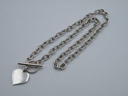 KK1199 T bar kapcsos ezüst nyaklánc fémjelzett 925 szív medál