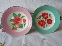 FOGLALT!!! Régi, kézzel festett virágos Gránit tányérok, rózsaszín, és türkiz