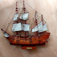 Vitorlás hajó makett, 4 árbócos, fa,  53 cm x 49 cm x 10 cm, kitűnő állapotban lévő