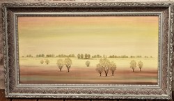 Rafael Ábrahám (1929-) Brown Farmhouses oil painting 93x53cm with Original Guarantee!!