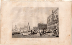 Velence (1), acélmetszet 1840, eredeti, 10 x 15, metszet, monarchia, Olaszország, Dózse - palota