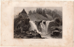 Traunfall, acélmetszet 1840, eredeti, 10 x 15, metszet, Felső - Ausztria, vízesés, Traunkreis