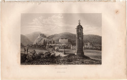 Boscovitz, acélmetszet 1840, eredeti, 9 x 15, metszet, monarchia, Boskovitz, vár, város, Morvaország