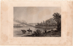 Stein, acélmetszet 1840, eredeti, 9 x 15, metszet, monarchia, Ausztria, an der Donau, Duna