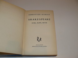 ​1936-os kiadású Sebestyén Károly: Shakespeare kora, élete, művei