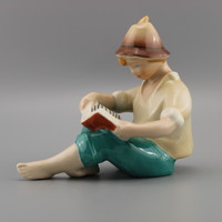 Vintage porcelain figurines, children's study - study-reading,