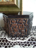 Szilágyi ildikó goldsmith's master-marked hexagonal bronze box with wooden insert.
