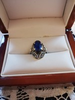 Eladó régi kézműves ezüst kék köves gyűrű! 