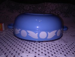 An old, light blue enamel bowl with a foot with a rare pattern - for folk decoration - bonyhád