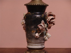 Kézzel festett antik francia dekoratív  fajansz petróleum lámpa