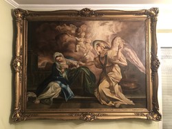 Kastély vagy villa berendezés, óriási, sokalakos barokk olaj-vászon festmény 134 x 172 cm