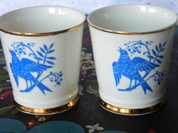 Lomonosov porcelán vodka pohár 2 db, kék madár design 22 kr. arany