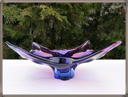 Káprázatos Muranoi kézműves vastagfalú lila üveg dísztál