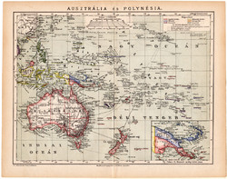 Ausztrália és Polynésia térkép 1892 (2), eredeti, Athenaeum, Brockhaus, XIX. század, 24 x 31 cm