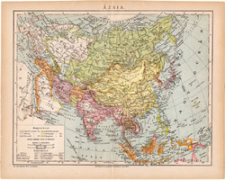 Ázsia térkép 1892 (1), eredeti, régi, Athenaeum, magyar, 24 x 31 cm, India, Kína, Tibet, politikai