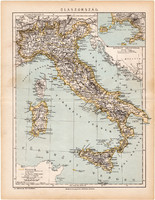 Olaszország térkép 1892 (2), eredeti, antik, régi, Athenaeum, Brockhaus, magyar, Itália, 24 x 31 cm