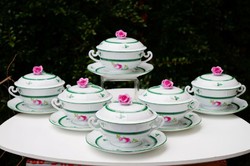 Herend Viennese rosé 6 soup cups with saucer 744 / vhr