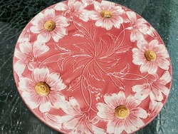 Fajansz mázas dísztál kínáló tál asztalközép virág mintás