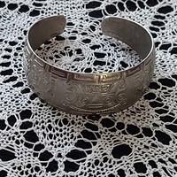 Silver-plated unisex bracelet, bangle, Inca motifs, adjustable