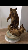 Zsolnay porcelán birkózó medve medvék  
